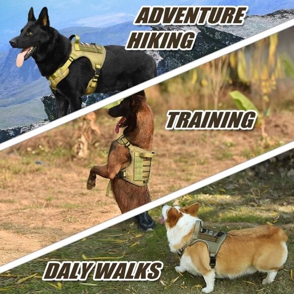 Dog Harness Tactical For Medium Dogs Olive Adjustable Reflective Adjustable - Picture 5 of 11